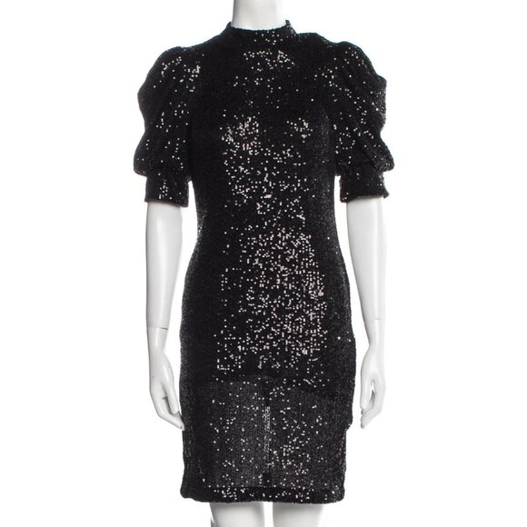 NEW Joie Womens Black Sequins Mini Dress Size XS Embellished TurtleNeck Cocktail - Picture 1 of 6